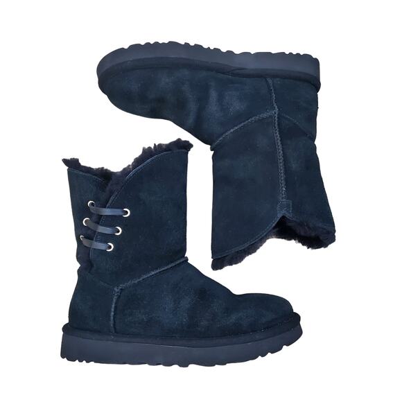 UGG Constantine Genuine Lamb Shearling Black Lace Up Boots Women's Size 6 US - Picture 14 of 16